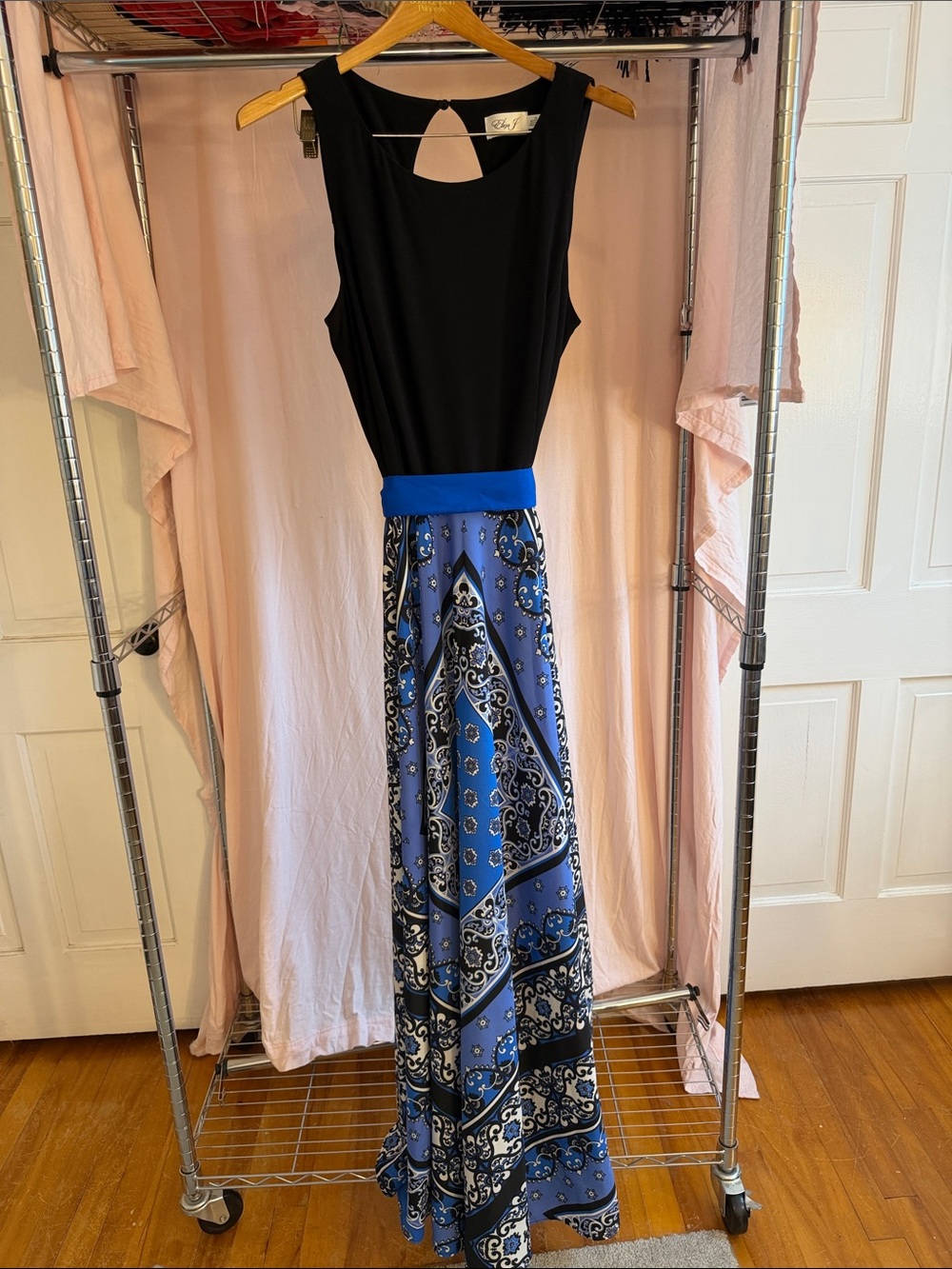 Eliza J Black & Blue Paisley Panel Maxi Skirt Dress - Picture 2 of 5